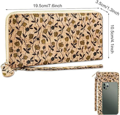 boshiho Cork Vegan Purse Wallet, Women’s Wallet Large Capacity Smart Phone Clutch Zip Long Purse with Card Holder Coin Pocket Vegan Gift