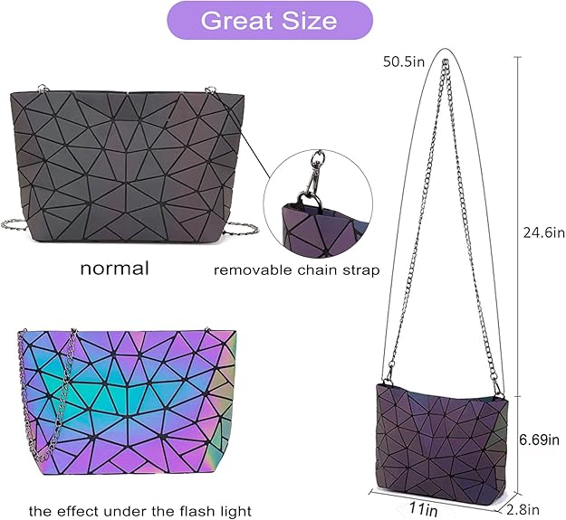Fanny Packs for Women Men, Luminous Holographic Chest Bag Geometric Waist Pack for Travel, Festival, Running, Sports