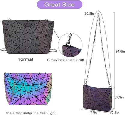 Fanny Packs for Women Men, Luminous Holographic Chest Bag Geometric Waist Pack for Travel, Festival, Running, Sports
