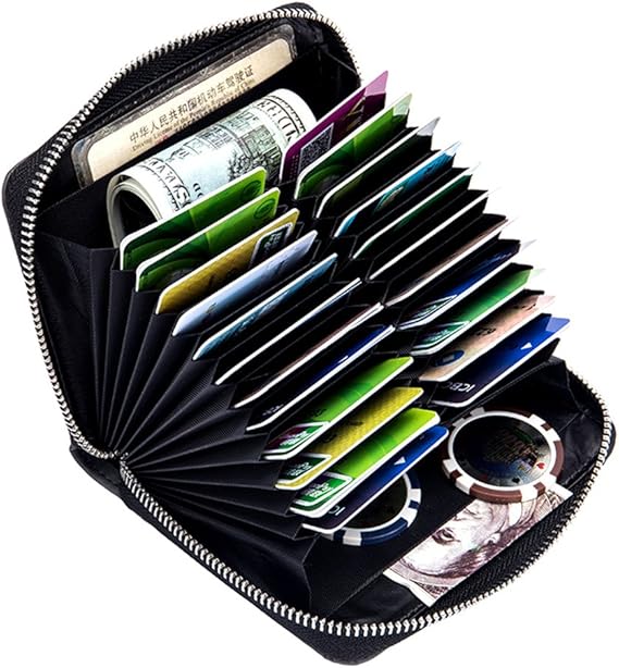boshiho RFID Blocking 24 Slot Credit Card Holder Wallet Real Leather Multi Card Organizer Wallet with Zipper