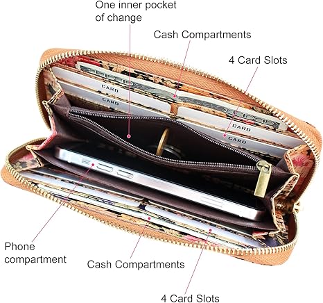 boshiho Cork Vegan Purse Wallet, Women’s Wallet Large Capacity Smart Phone Clutch Zip Long Purse with Card Holder Coin Pocket Vegan Gift