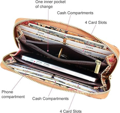 boshiho Cork Vegan Purse Wallet, Women’s Wallet Large Capacity Smart Phone Clutch Zip Long Purse with Card Holder Coin Pocket Vegan Gift