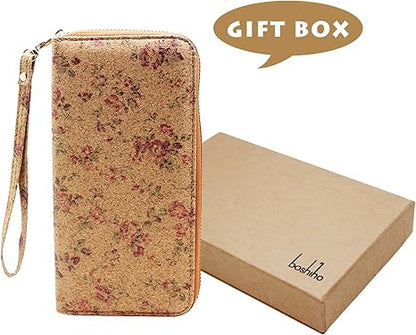 boshiho Cork Vegan Purse Wallet, Women’s Wallet Large Capacity Smart Phone Clutch Zip Long Purse with Card Holder Coin Pocket Vegan Gift
