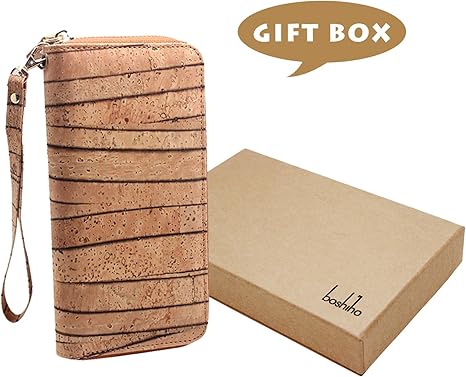 boshiho Cork Vegan Purse Wallet, Women’s Wallet Large Capacity Smart Phone Clutch Zip Long Purse with Card Holder Coin Pocket Vegan Gift