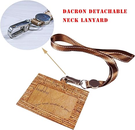 Badge Holder, Boshiho Eco-Friendly Cork ID Name Credit Card Case with Neck Lanyard Strap, Horizontal Style