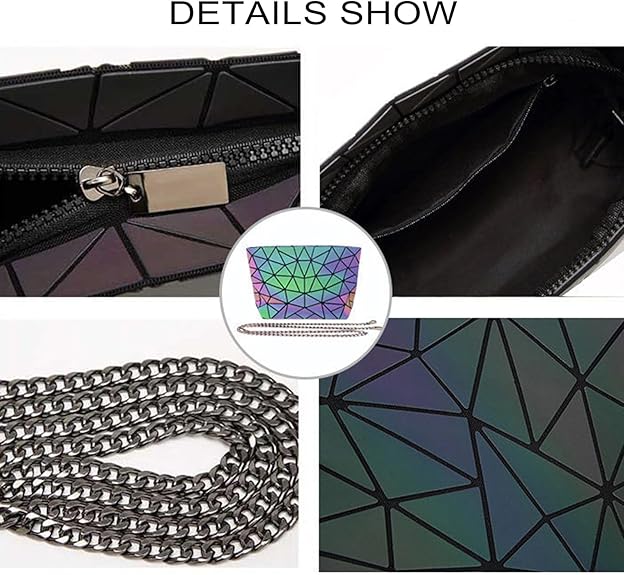 Fanny Packs for Women Men, Luminous Holographic Chest Bag Geometric Waist Pack for Travel, Festival, Running, Sports