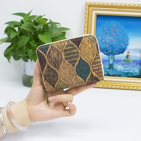 boshiho Small Wallet for Women RFID Blocking Vegan Cork Womens Zipper Wallet Compact Ladies Purse with Coin Pocket Eco-friendly Vegan Gift