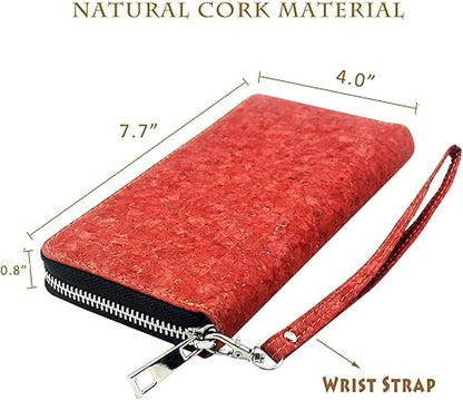 boshiho Cork Vegan Purse Wallet, Women’s Wallet Large Capacity Smart Phone Clutch Zip Long Purse with Card Holder Coin Pocket Vegan Gift