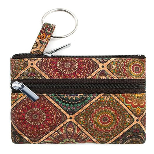 Eco-friendly Cork Coin Purse, Mini Pouch Card Change Vegan Wallet w Key Ring