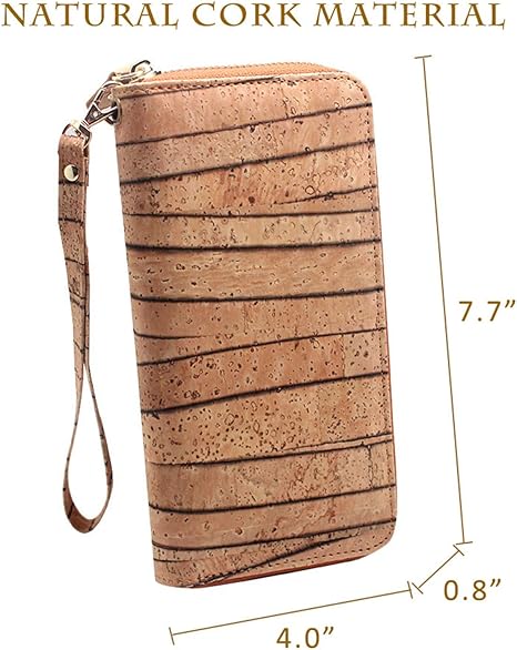 boshiho Cork Vegan Purse Wallet, Women’s Wallet Large Capacity Smart Phone Clutch Zip Long Purse with Card Holder Coin Pocket Vegan Gift