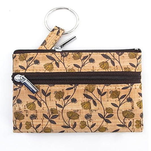 Eco-friendly Cork Coin Purse, Mini Pouch Card Change Vegan Wallet w Key Ring