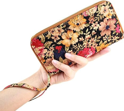 boshiho Cork Vegan Purse Wallet, Women’s Wallet Large Capacity Smart Phone Clutch Zip Long Purse with Card Holder Coin Pocket Vegan Gift