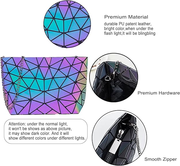 Fanny Packs for Women Men, Luminous Holographic Chest Bag Geometric Waist Pack for Travel, Festival, Running, Sports
