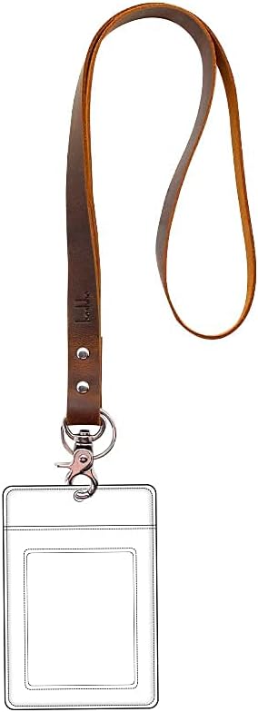 boshiho Office Lanyard, PU Leather Necklace Lanyard with Strong Clip and Keychain for Keys, ID Badge Holder, USB or Cellphone