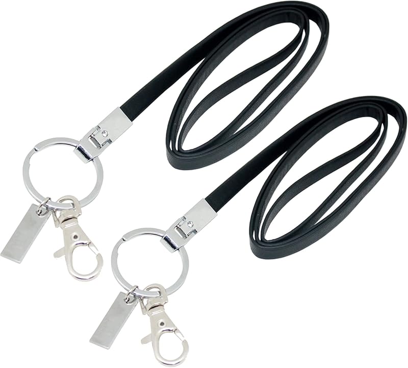 boshiho Office Lanyard, PU Leather Necklace Lanyard with Strong Clip and Keychain for Keys, ID Badge Holder, USB or Cellphone