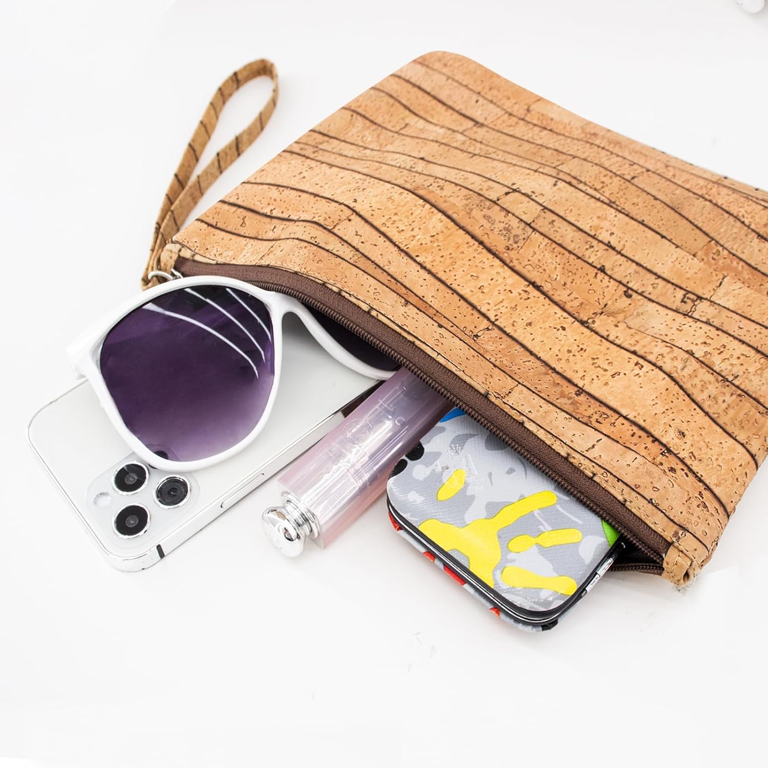 boshiho Clutch Purses for Women, Natural Cork Summer Wristlet Wallet Cell Phone Pouch Bag, 9 x 7 inch (Stripe Pattern)