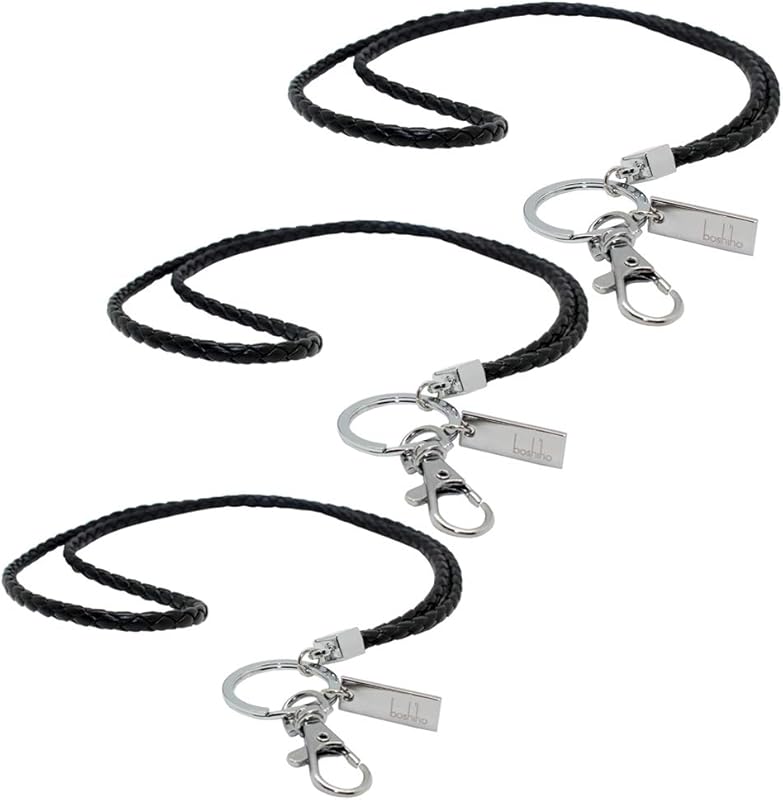 boshiho Office Lanyard, PU Leather Necklace Lanyard with Strong Clip and Keychain for Keys, ID Badge Holder, USB or Cellphone