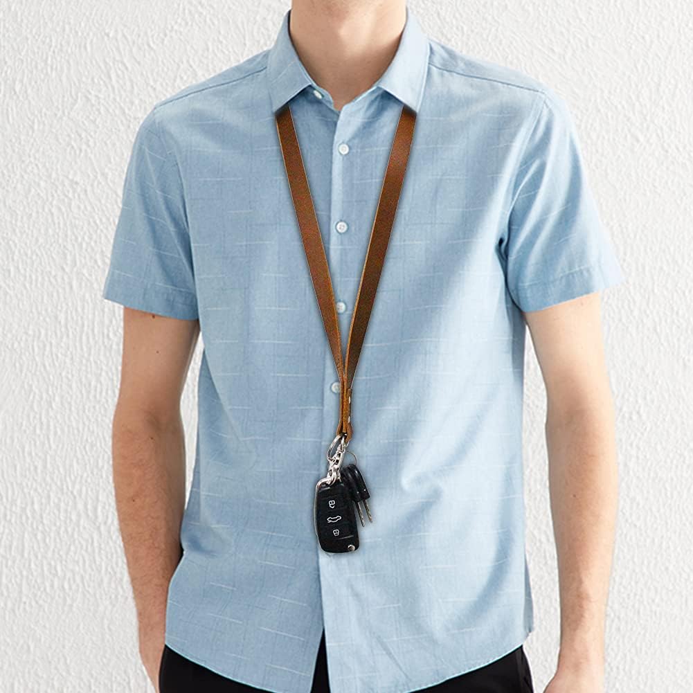 boshiho Office Lanyard, PU Leather Necklace Lanyard with Strong Clip and Keychain for Keys, ID Badge Holder, USB or Cellphone