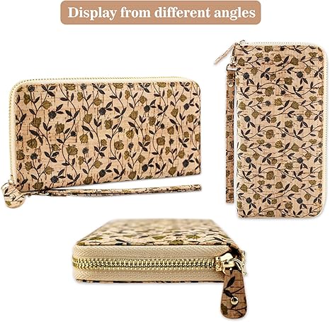 boshiho Cork Vegan Purse Wallet, Women’s Wallet Large Capacity Smart Phone Clutch Zip Long Purse with Card Holder Coin Pocket Vegan Gift