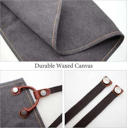 boshiho Waxed Canvas Shop Apron,Heavy Duty Work Apron for Men Women with 3 Pockets & Extra Long Straps,Adjustable M to XXL Tool Aprons for Men & Women