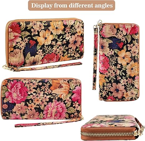 boshiho Cork Vegan Purse Wallet, Women’s Wallet Large Capacity Smart Phone Clutch Zip Long Purse with Card Holder Coin Pocket Vegan Gift