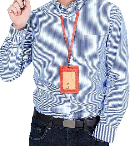 Cork Badge Holder, Boshiho Vertical Style Eco-friendly Natural Cork Name ID Card Holder with Lanyard