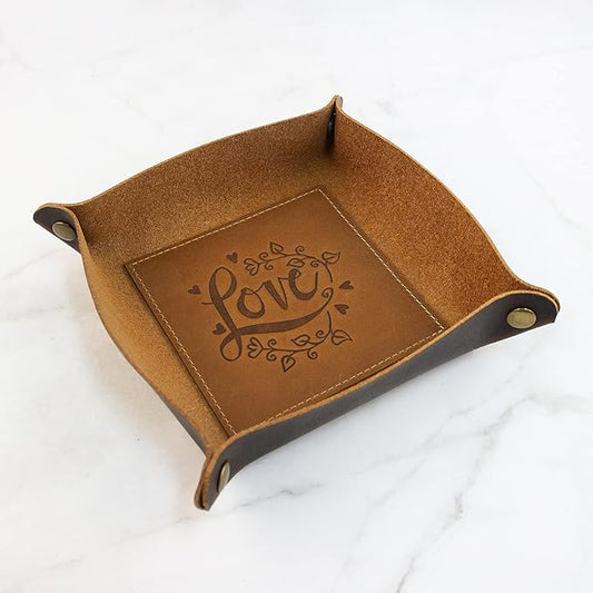 boshiho Valet Tray for Men, Leather Jewelry Catchall Key Phone Coin Box Change Caddy Bedside Storage Box