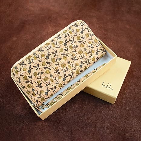 boshiho Cork Vegan Purse Wallet, Women’s Wallet Large Capacity Smart Phone Clutch Zip Long Purse with Card Holder Coin Pocket Vegan Gift