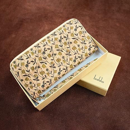 boshiho Cork Vegan Purse Wallet, Women’s Wallet Large Capacity Smart Phone Clutch Zip Long Purse with Card Holder Coin Pocket Vegan Gift