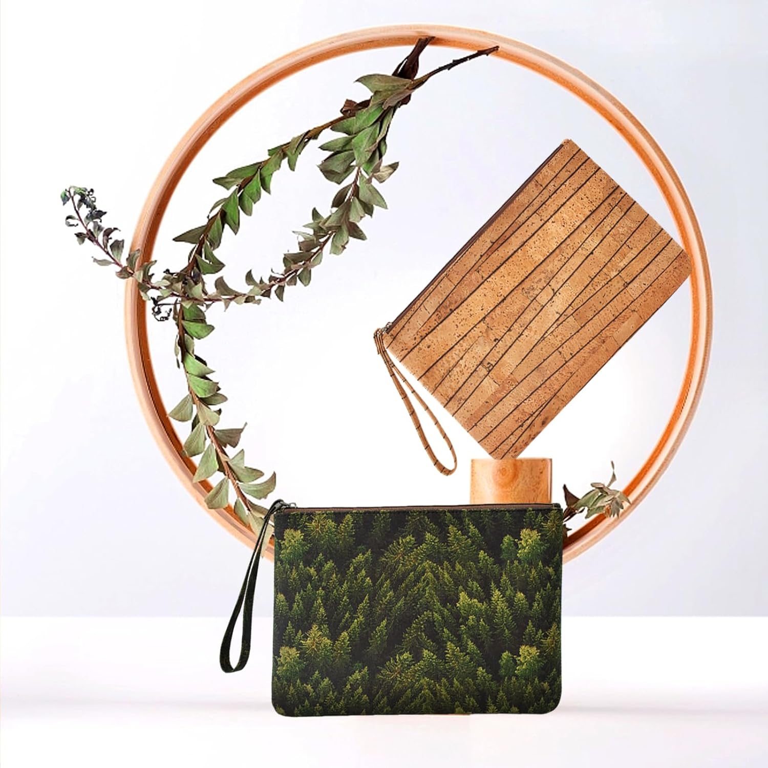 boshiho Clutch Purses for Women, Natural Cork Summer Wristlet Wallet Cell Phone Pouch Bag, 9 x 7 inch (Stripe Pattern)