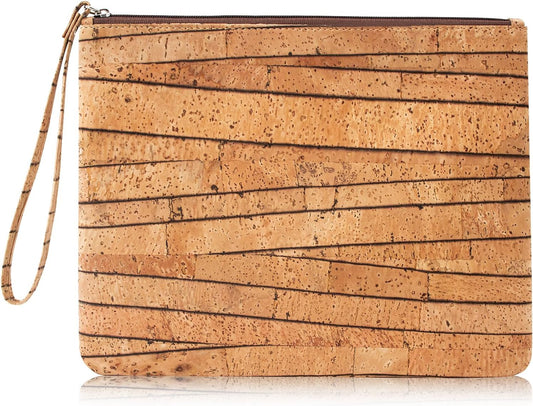 boshiho Clutch Purses for Women, Natural Cork Summer Wristlet Wallet Cell Phone Pouch Bag, 9 x 7 inch (Stripe Pattern)